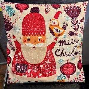 Merry Christmas Gnome Santa Pillow Cover | Nordic Scandi Holiday Decor | Red